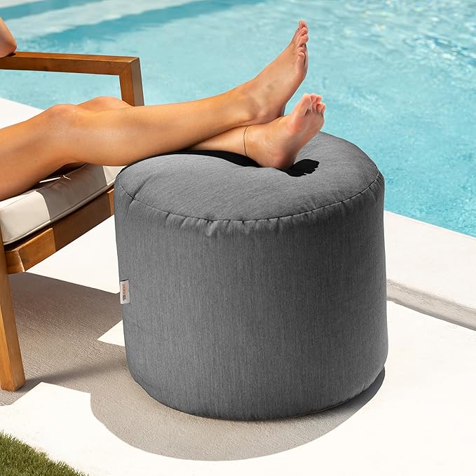 Jaxx Spring Indoor/Outdoor Bean Bag Pouf Ottoman, Charcoal Sunbrella