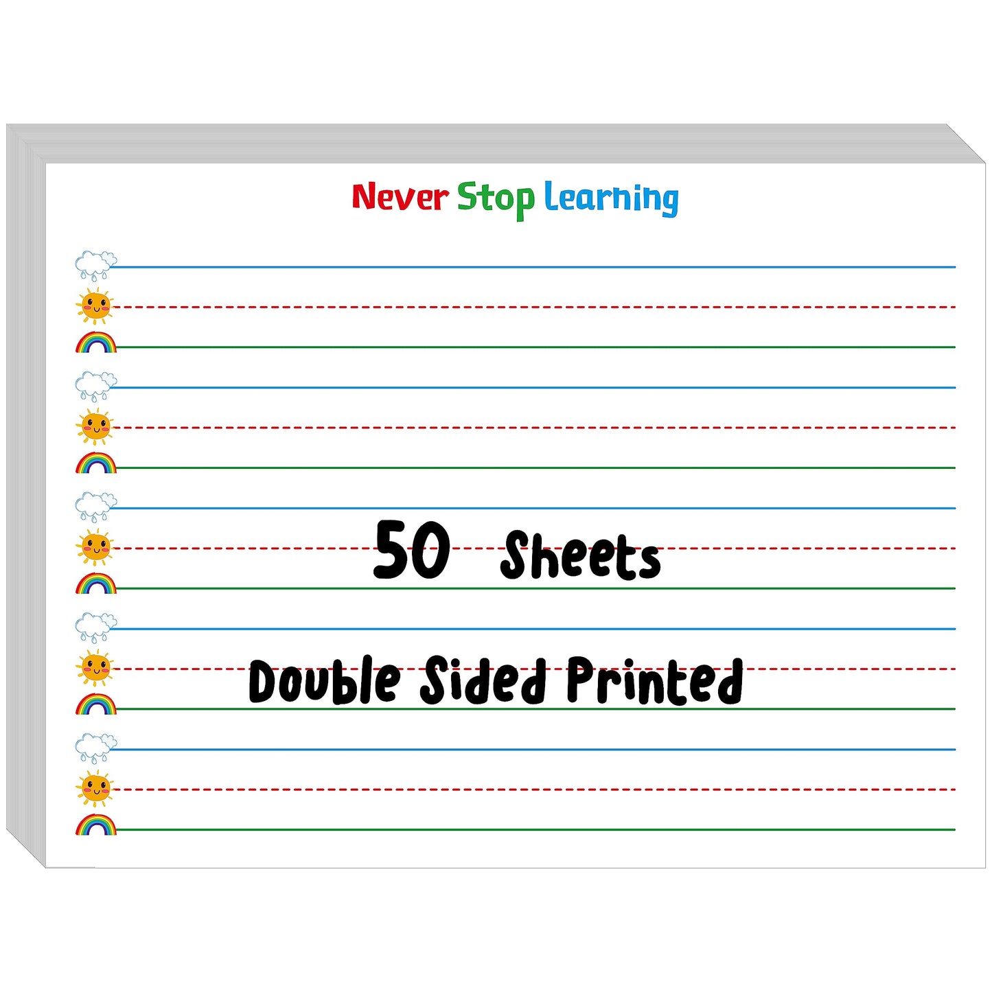 50 Sheets Ruled Writing Paper, Double-Sided Printing Skip-A-Line Ruled Writing Paper with Dotted Lines Handwriting Practice Paper 1” line spacing for Kindergarten Toddlers Kids (11” x 8.3”)