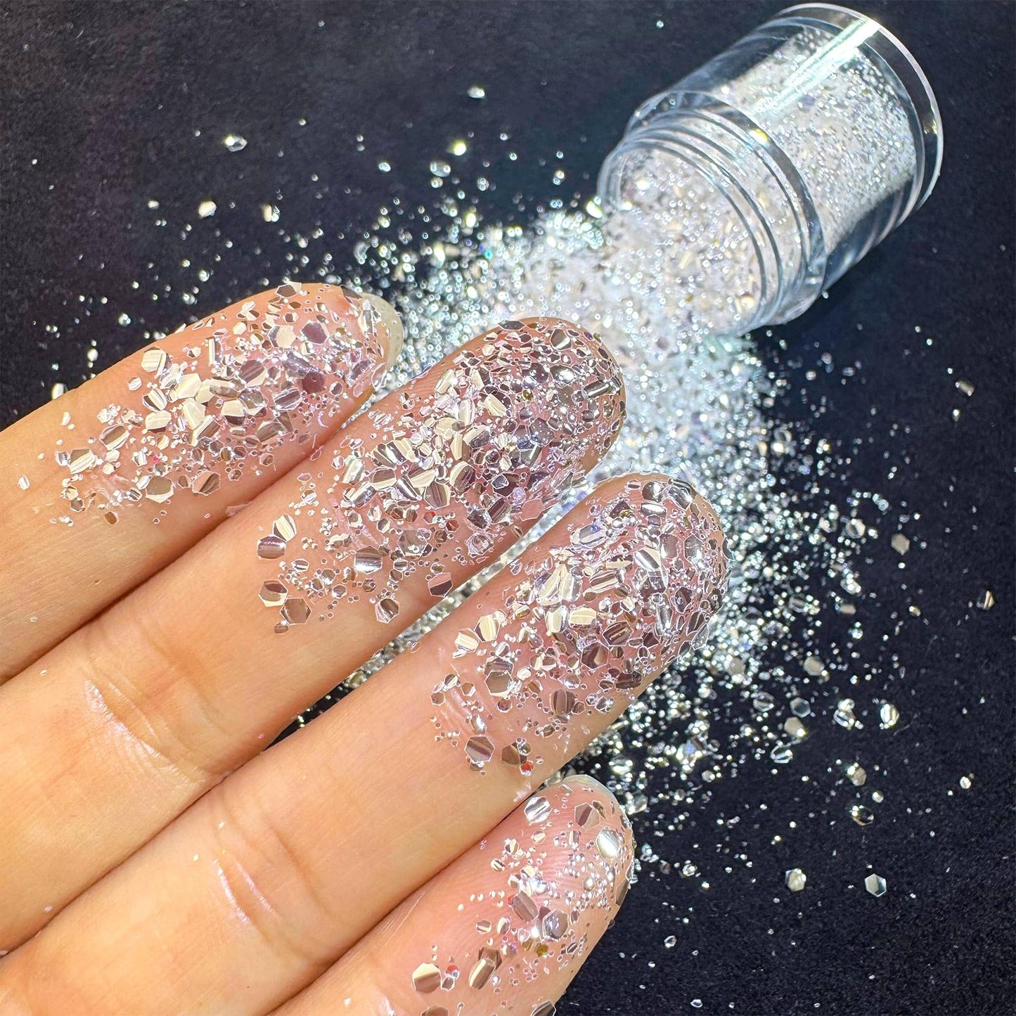 2 Boxes Holographic Nail Glitter Flakes Aurora Silver Irregular Nail Sequins Opal Chameleon Chunky Nail Decoration Nail Foil Manicure Accessories Nail Craft for Salon Art DIY