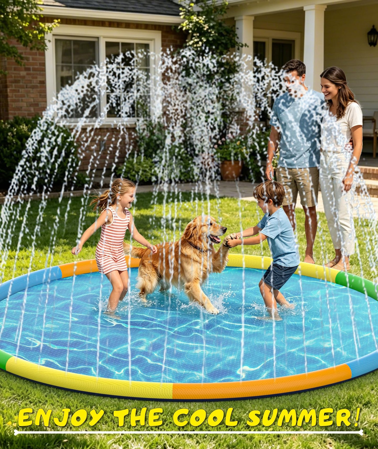 EPN Splash Pad, 13FT Size Extra Large Sprinkler Play Mat for Dogs & Kids, Thicker Pool Summer Outdoor Water Toys Fountain Pad for 3+ Children & Pets