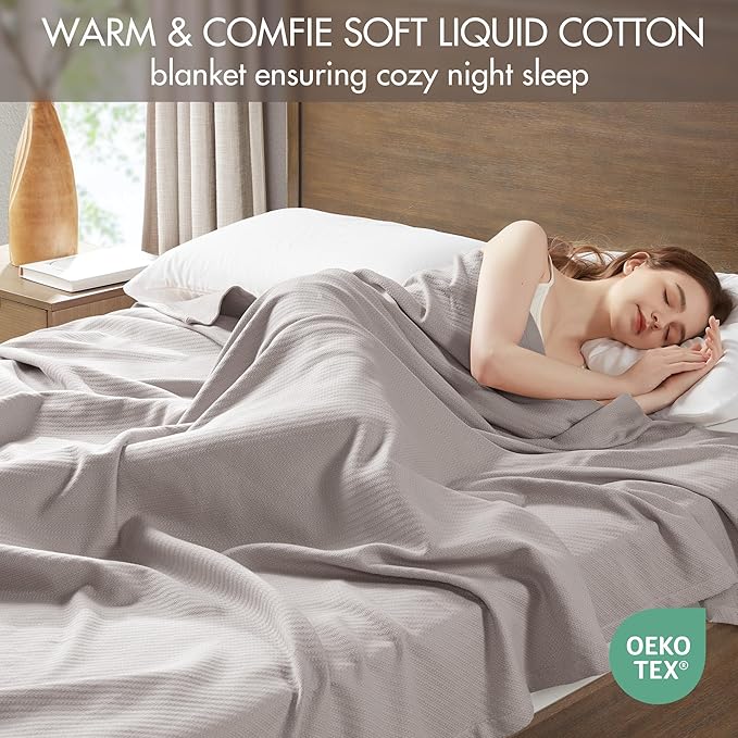 Madison Park Liquid Cotton Luxury Blanket Premium Soft Cozy 100% Ring Spun Cotton For Bed , Couch or Sofa, Full/Queen, Gray