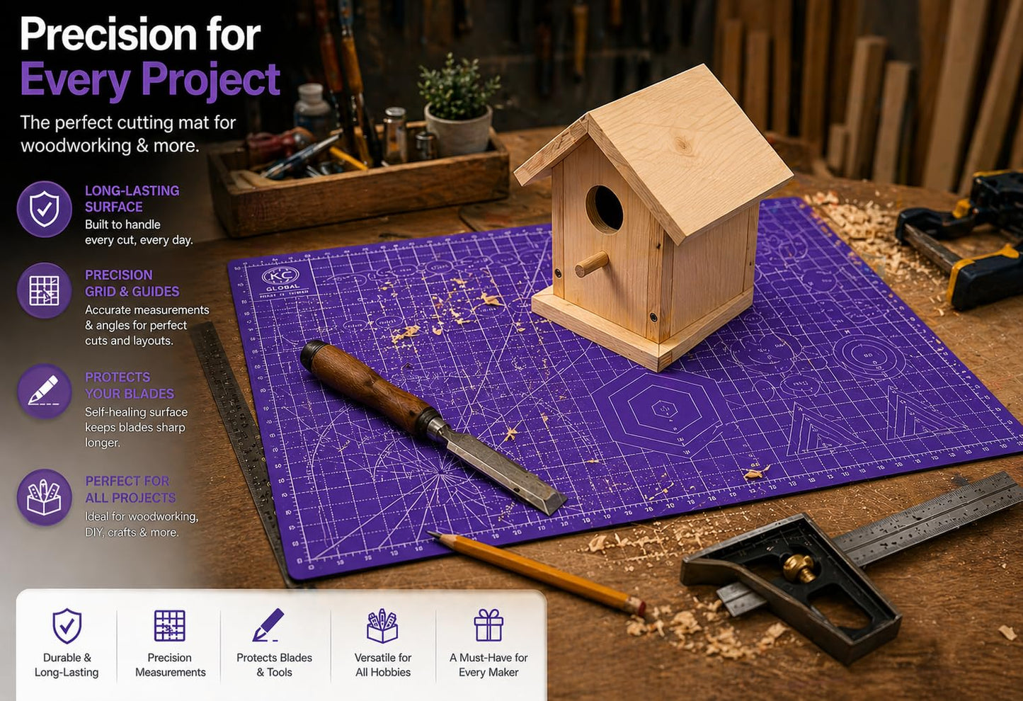 KC GLOBAL A3 (19"x13") Professional Grade Self-Healing Cutting Mat (Purple) - Odor-Free, Double-Sided, Eco-Friendly, Non-Slip, Premium Desk mat for DIY, Crafting, Model Building,and Art Projects