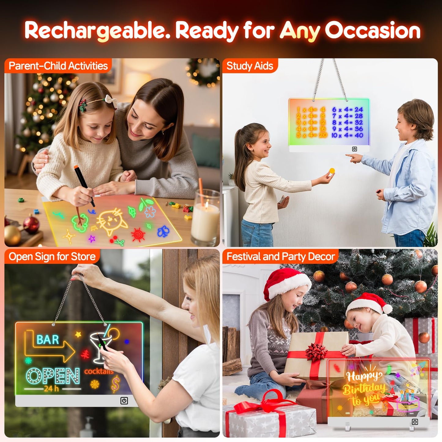 16-Inch Rechargeable LED Drawing Board for Kids with 9 Light Effects & 4 Modes, Includes Adapter, 7 Markers, Tracing Sheets, Gift for Kids/Girls/Teens