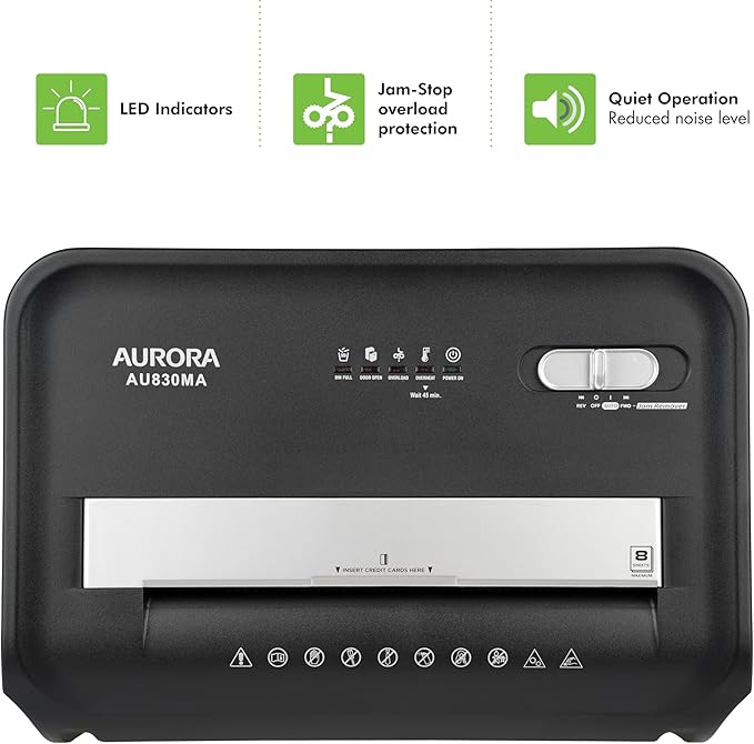 Aurora AU830MA High-Security 8-Sheet Micro-Cut Paper and Credit Card Shredder/ 20 Minutes/Security Level P-5