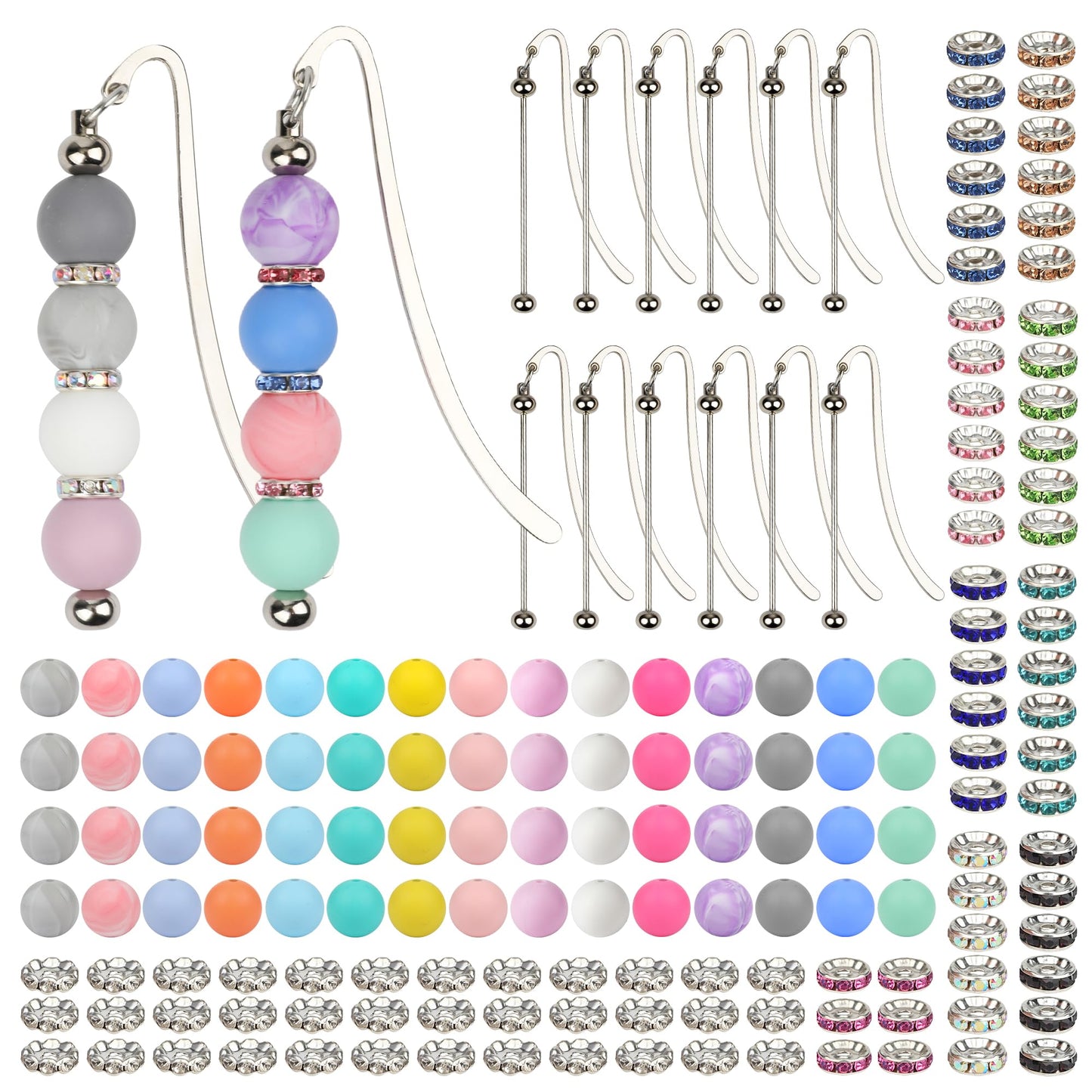 Sandure 162pcs DIY Beadable Metal Bookmarks Craft Kit with 12 Bookmarks 150 Beads Bookmark Making Kit for Adults Teachers Student Creative Gift for Readers Birthday Office Supplies