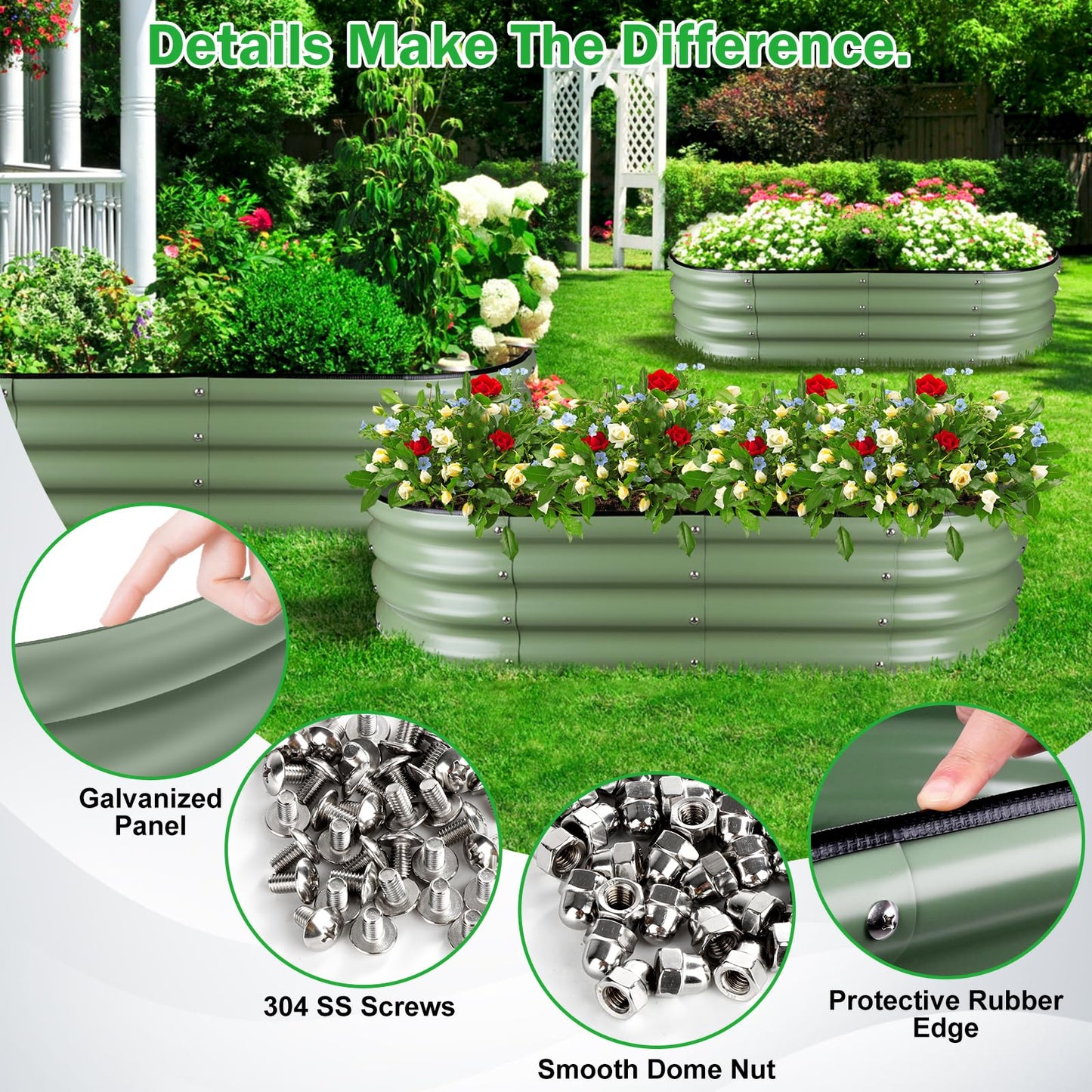 Angooni Olive Green 4x2x0.9ft Raised Garden Bed, Deep Metal Garden Bed, Large Galvanized Raised Garden Beds Outdoor, Raised Planter Box Kit for Vegetables, Flowers, Fruits