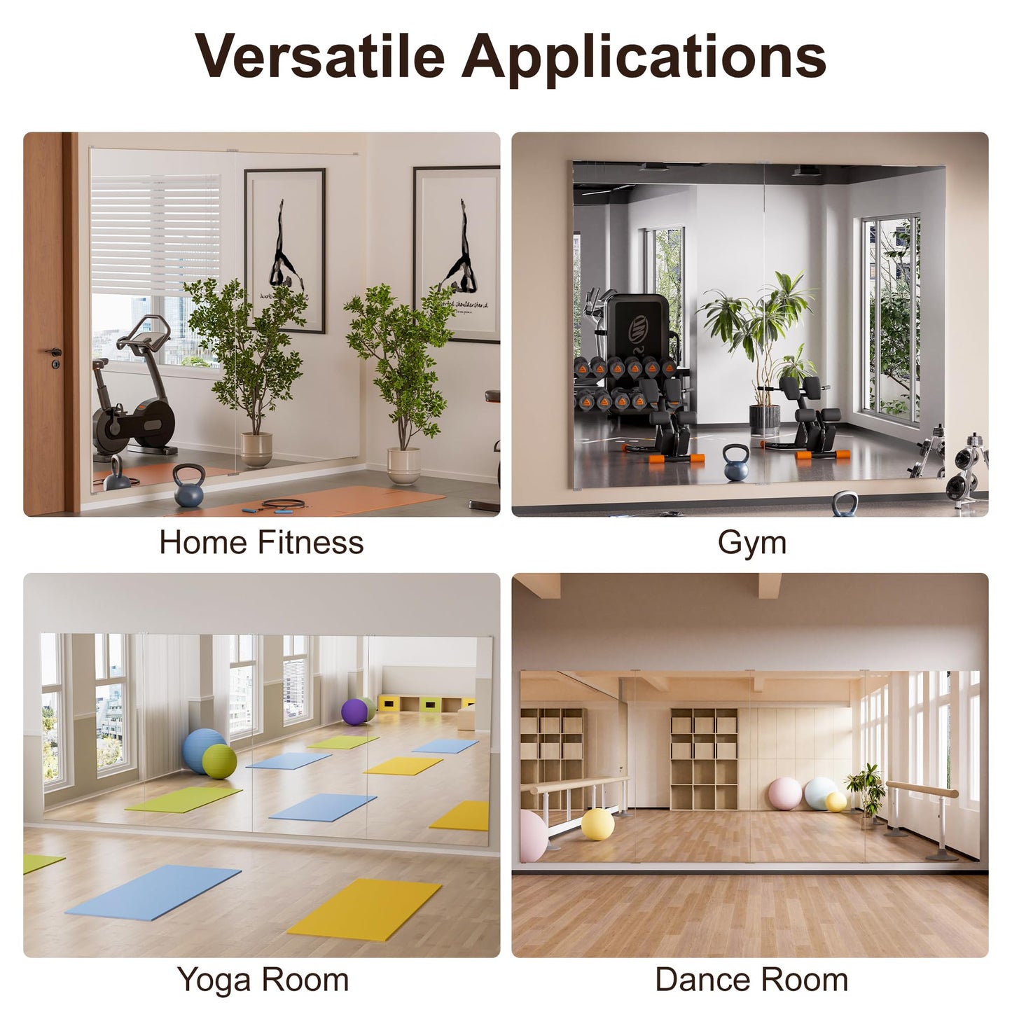 brisafe 2PCS 67"x24" Ultra-Light Wall Mirror for Home Gym & Yoga Studio, Shatterproof Full-Length Mirror with 0.04mm Nano Film, Easy Installation & Commercial Use (60% Insurance Savings)