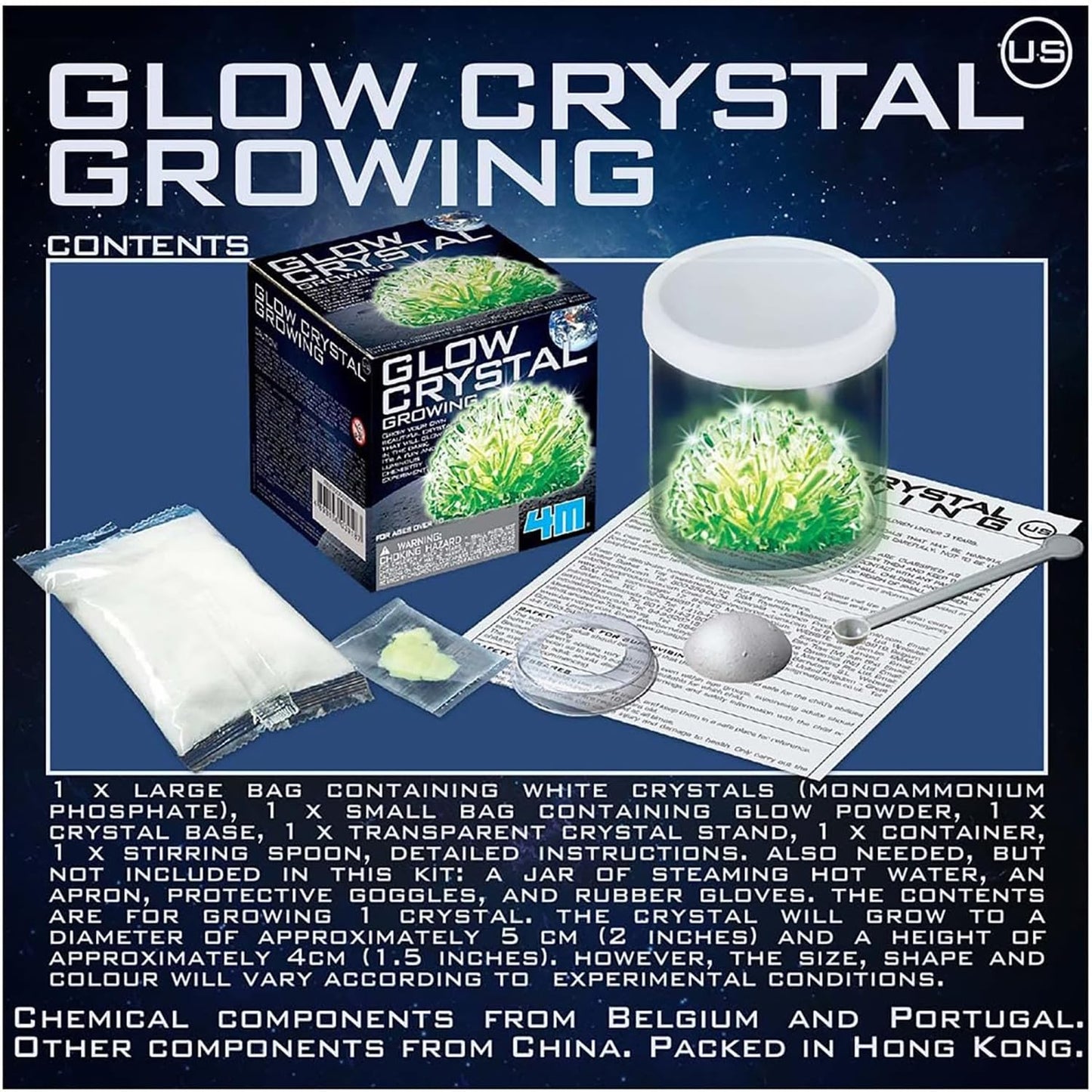 4M: Glow Crystal Growing Kit - DIY Science, Make Your Own Glow-in-The-Dark Mineral Specimen, Chemistry Set, Geology Experiment, STEM Project, Kids 10+