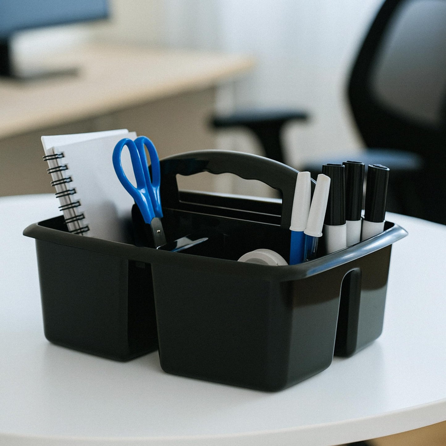 Storex 3-Compartment Small Cleaning Caddy – Multipurpose Supply Organizer with Handle, Black, 6-Pack (00972A06C)