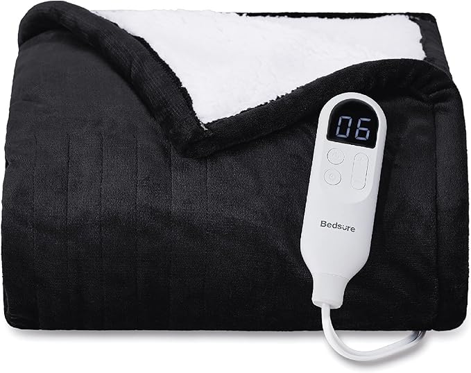 Bedsure Heated Blanket Electric Throw - Soft Flannel Electric Blanket, Heated Throw with 4 Time Settings & 6 Heat Settings, Warm Gift for Grandma (50x60 inches, Black)