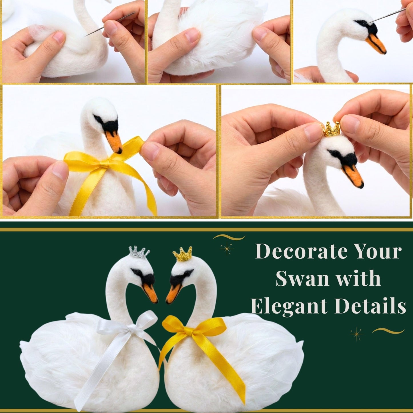 Arvinovia Needle Felting Kit – Make 2 Swan Figures, Complete Wool Felting Starter Kit with Tools & Step-by-Step Video Instructions, Guided DIY Craft Kit for Adults & Teens, Creative Gift Idea