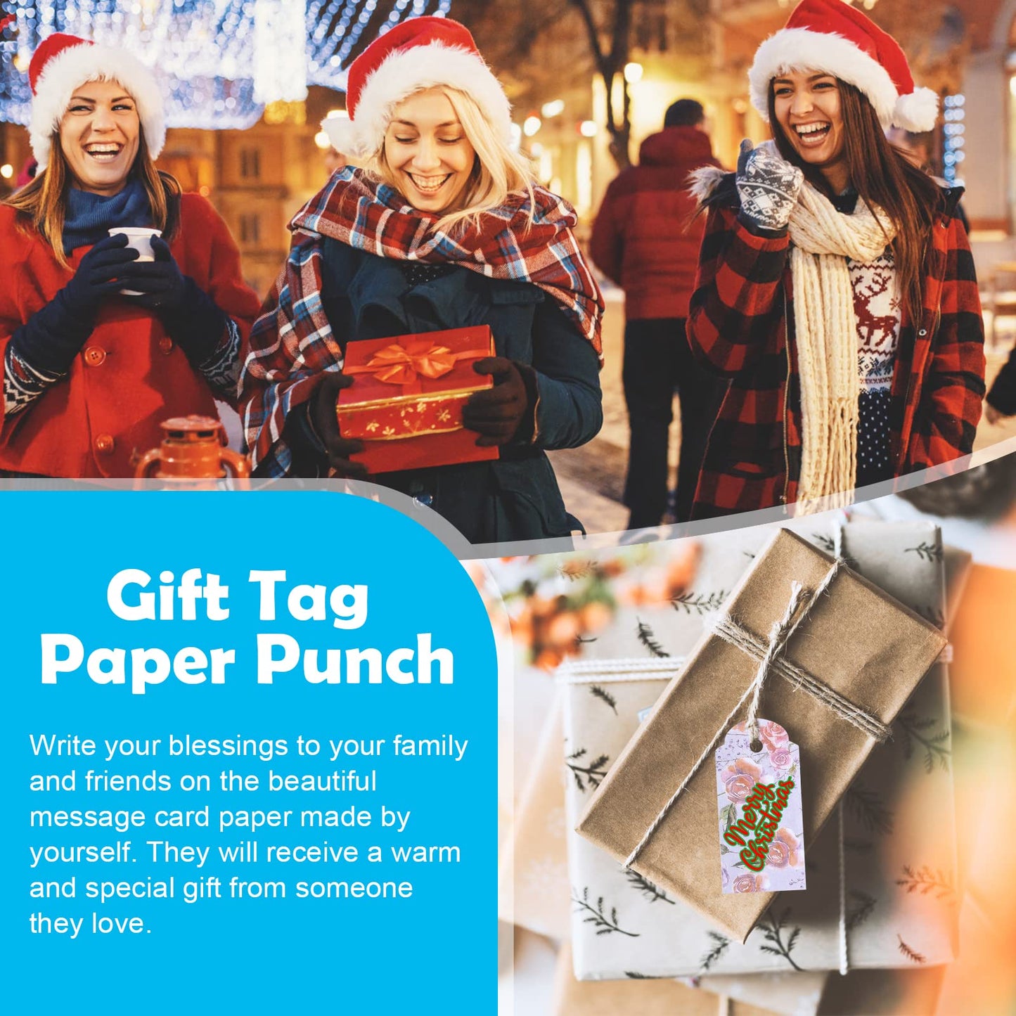 3 in 1 Craft Tag Punch, Windspeed 1.5/2/ 2.5 Inches Tag Shaped Paper Puncher Craft Tag Punch Gift Tag Paper Puncher with Rope/Scrapbooking Cards for DIY Arts Crafts