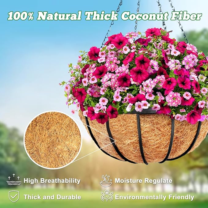 Y&M 2pcs 20“ Round Coconut Fiber Liner, 20'' Coco Liner Pre-Formed Replacement for Wall Hanging Planter Basket