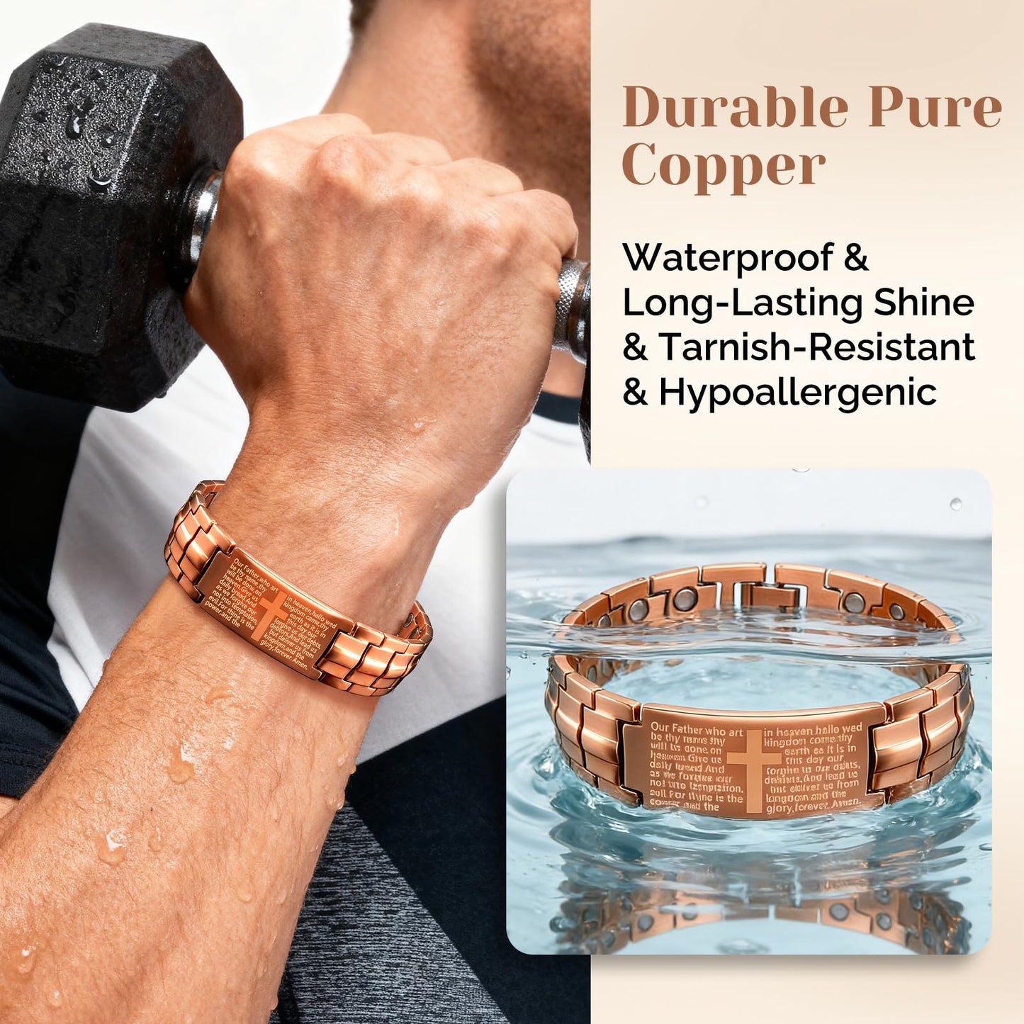 JEROOT Men's 99.99% Pure Copper Magnetic Bracelet, 3500 Gauss Magnets Adjustable with Sizing Tool