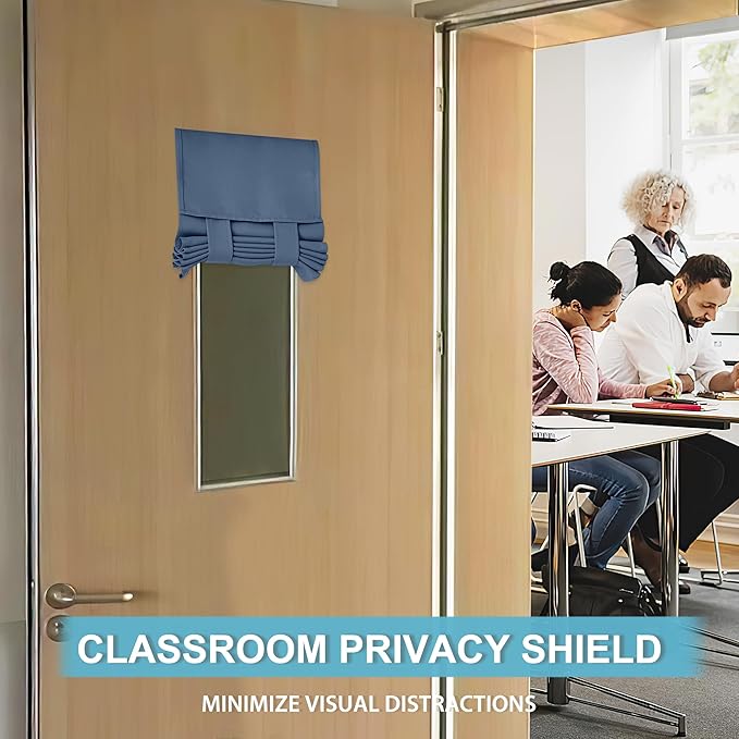 RYB HOME Classroom Door Window Cover, Blackout Shades for Classroom Windows and Doors Cover Lockdown Shades, Room Darkening Design Blocks Views, W 12 x L 30, 1 Panel, Stone Blue