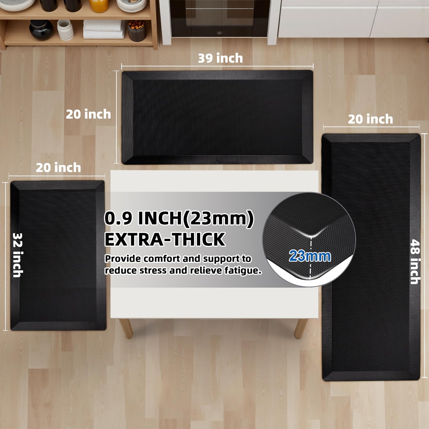 Anti Fatigue Kitchen Mats for Floor, 9/10 Extra Thick Cushioned Standing Desk Mat, Comfort Memory Foam Ergonomic Kitchen Rugs and Mats Non-Slip Waterproof for Office, Kitchen, Sink, 20" x 32"