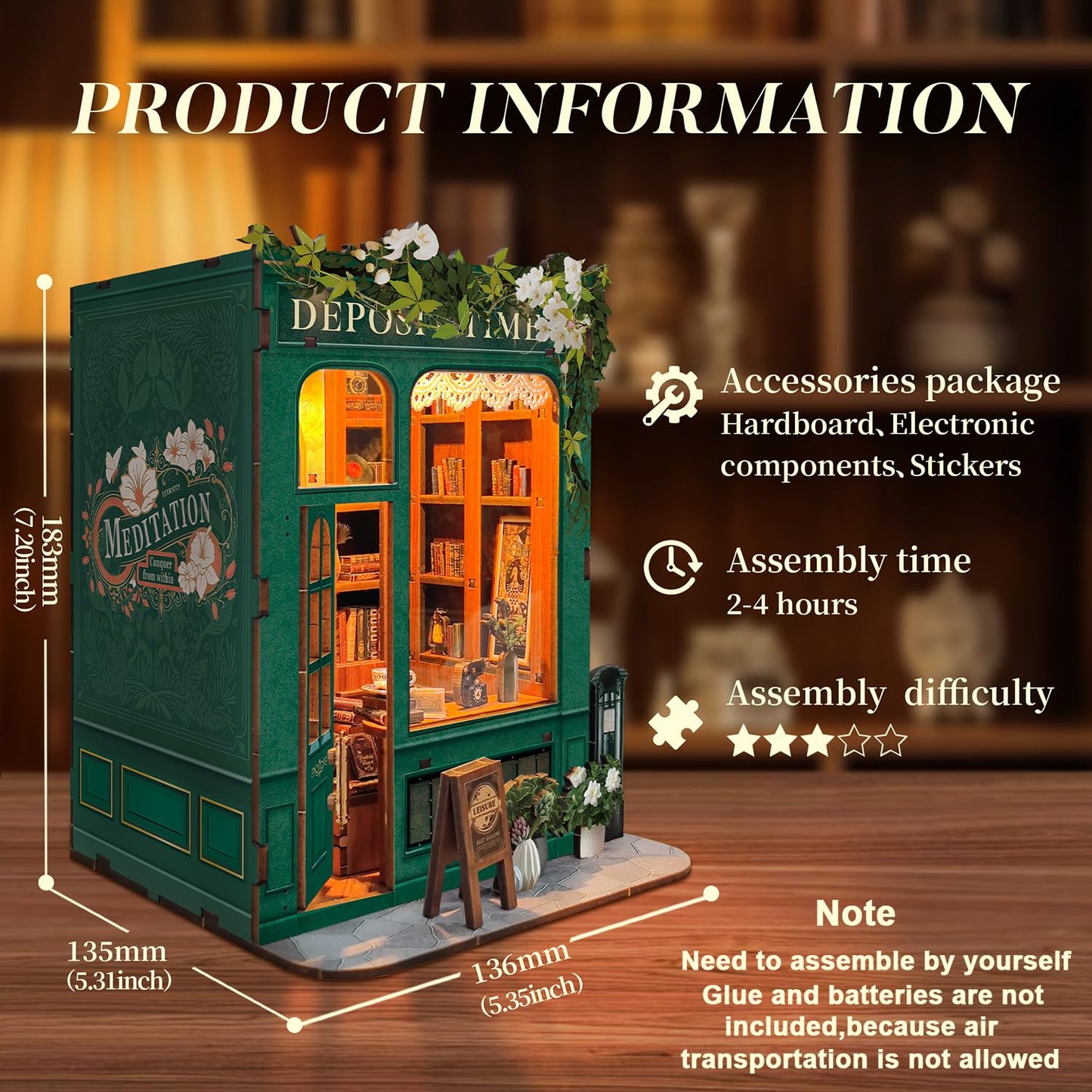 Roroom DIY Book Nook Kit, DIY Dollhouse Bookshelf Insert Decor Alley,3D Wooden Puzzle with LED Lighting Book Nook Wood Bookend Model Building(SQ45)