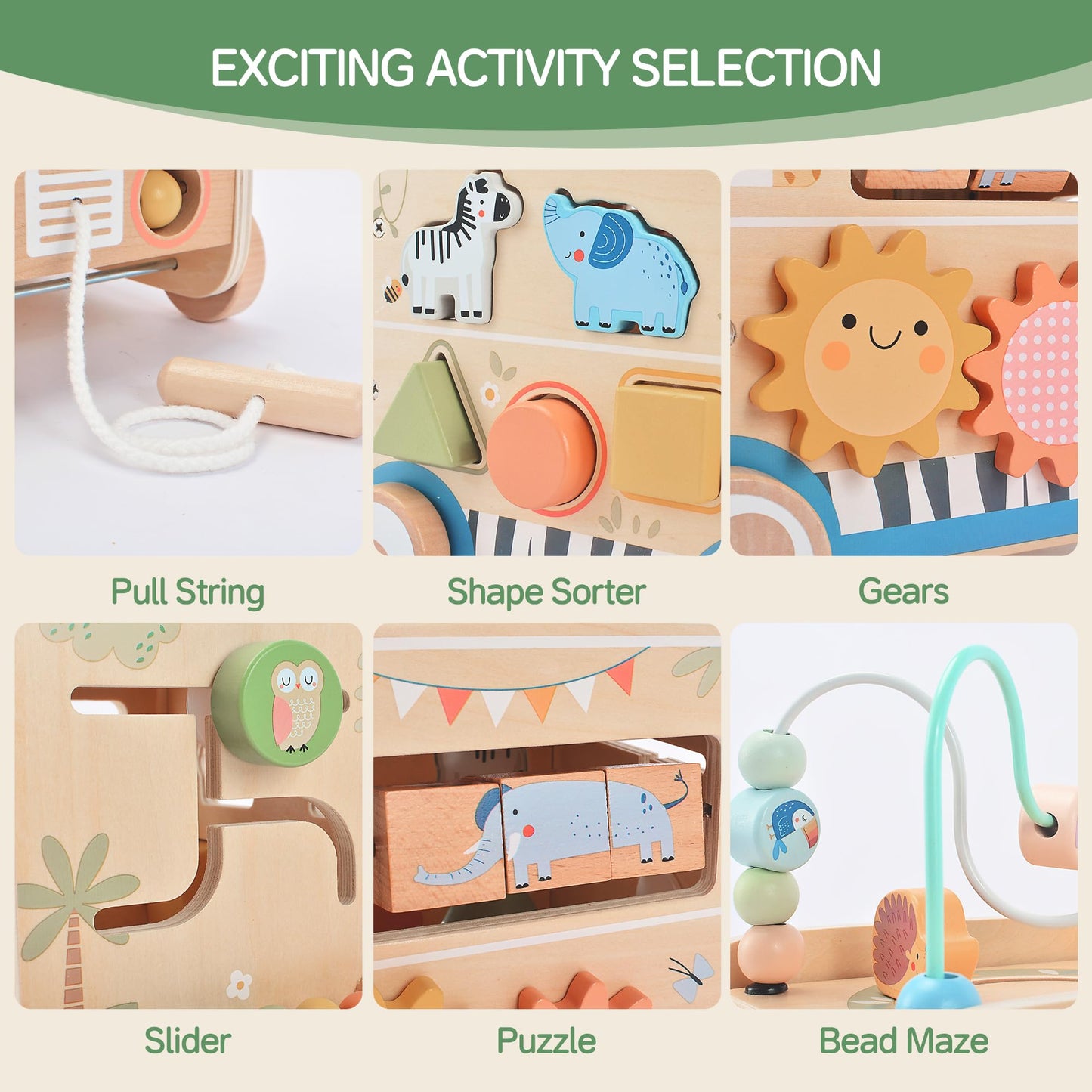 Pithfor Wooden Pull Along Activity Cube Toys, Montessori Toys for 1 2 3 Year Old Baby Toddlers, Baby Activity Cube for 1 Year Old, 1st First Birthday Gift