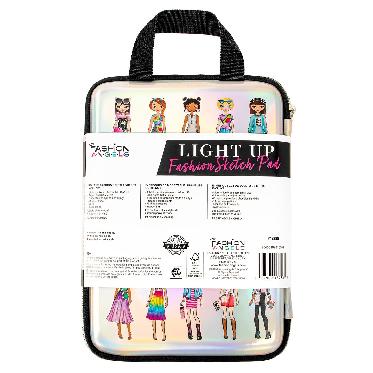 Fashion Angels Fashion Design Light Up Sketch & Tracing Pad, Includes Holographic Carrying Case, USB, Ultra Thin Tablet, 350+ Stencils & Stickers, Ages 8+
