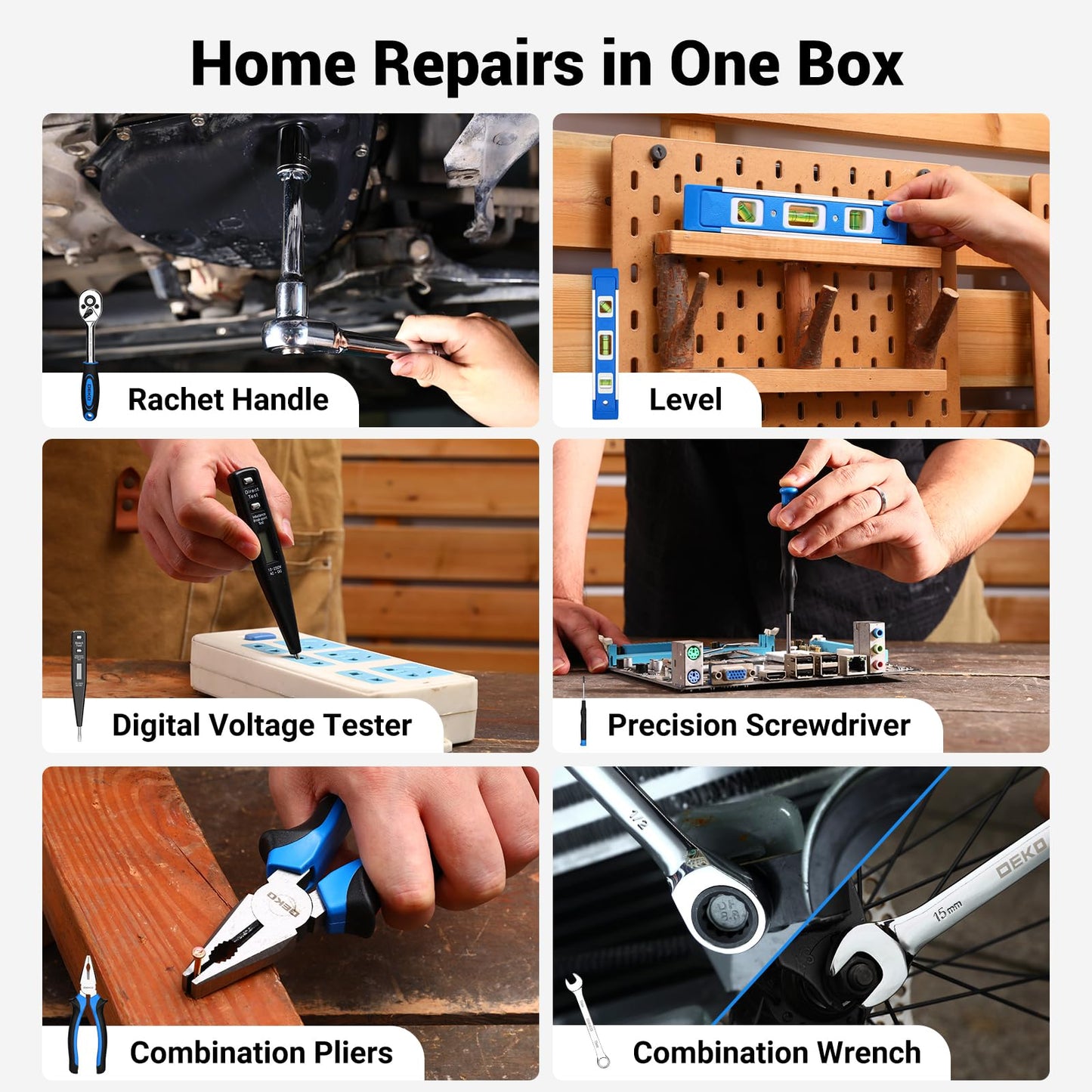 Tool Set: Tool Kit with 12V Cordless Drill, Hand Toolbox with storage case, Mechanic Tool set for Home Repairs, Blue