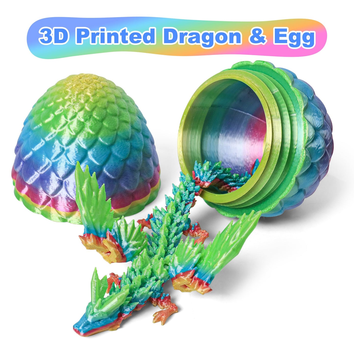 3D Printed Dragon Eggs with Dragon Inside, Easter Mystery Dragon Egg Articulated Crystal Dragon Fidget Toy, Surprise 3D Printed Dragon Egg with Wings Flying Animals Toy Easter Basket Stuffers 4PCS(A)