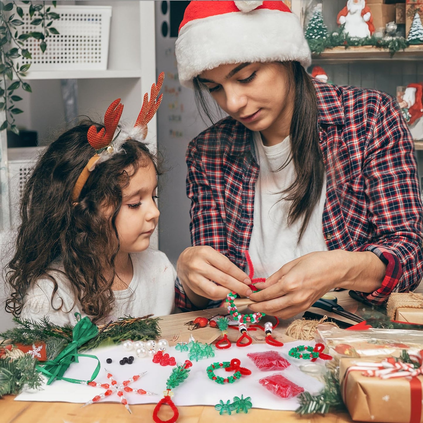 NLUS Christmas Crafts for Kids Adults, 45 Pcs Christmas Beaded Ornament Kits Holiday Crafts - Including Snowman/Christmas Tree/Wreath/Candy Cane/Snowflake (Assembly Required)