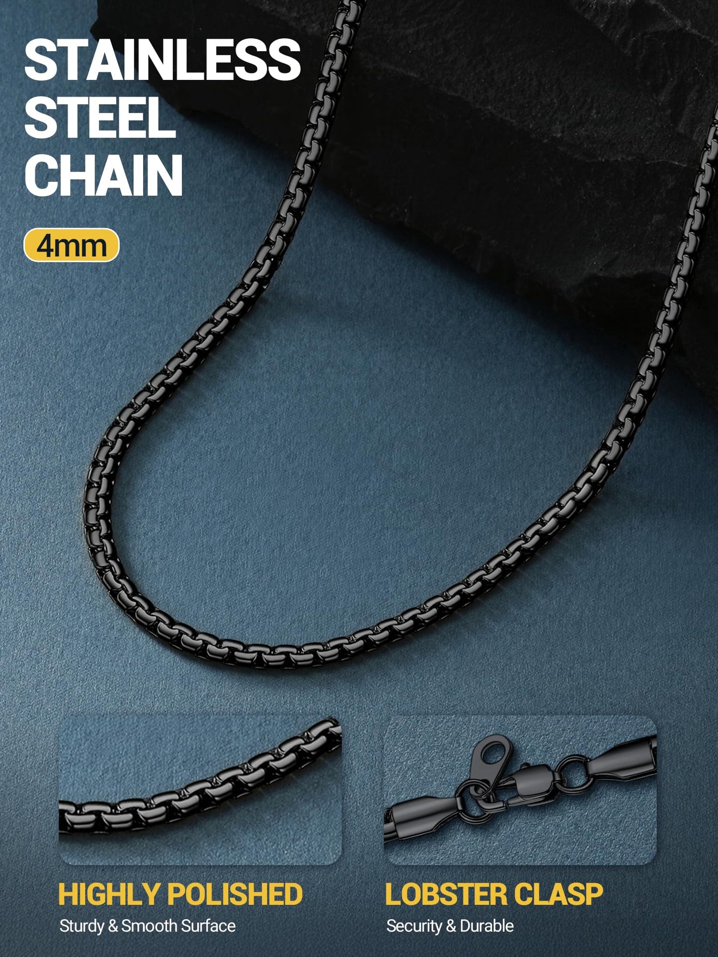 PROSTEEL Black Chain Necklaces Mens Jewelry Gothic Flat Link Chain Necklace