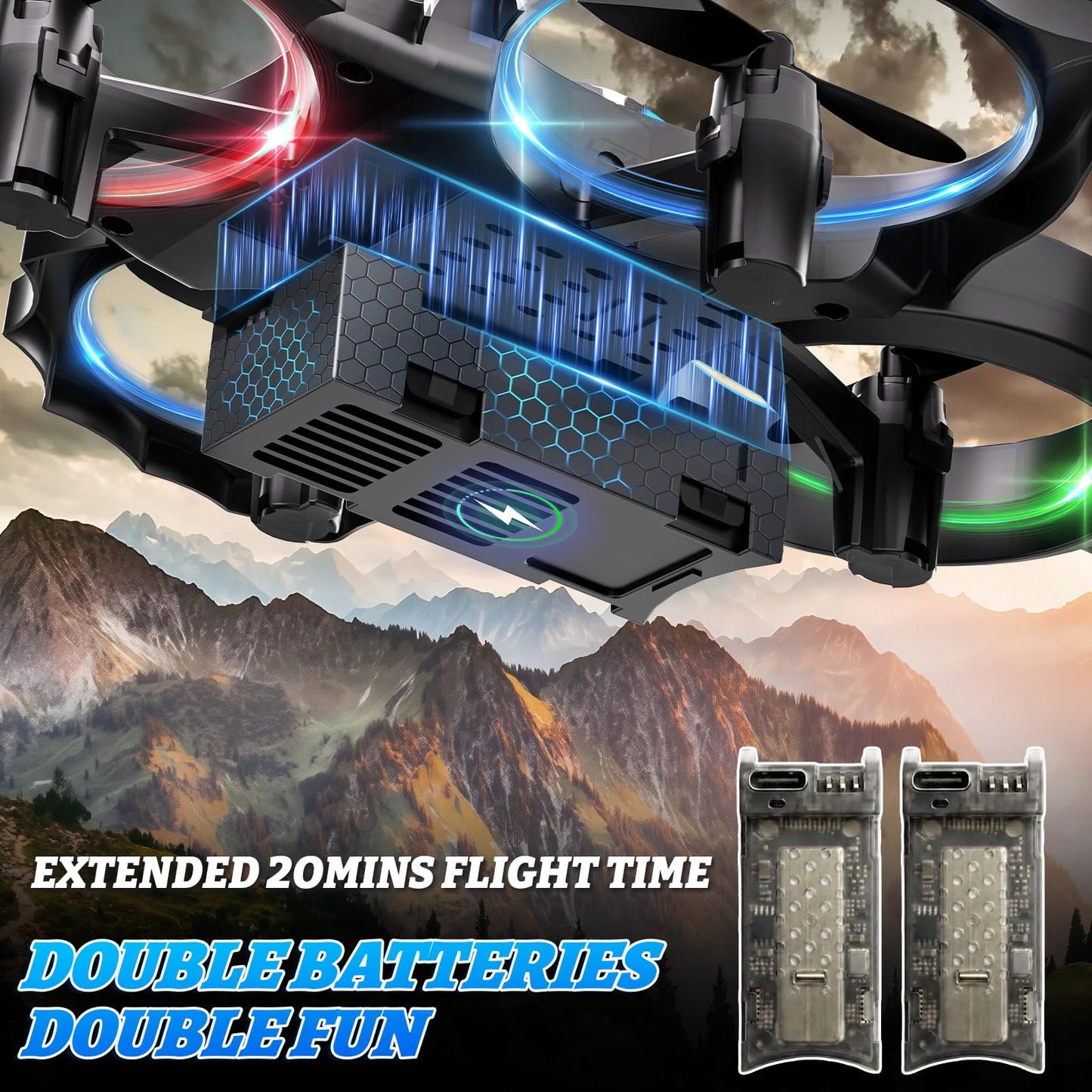 ENJOYFLY Gesture Control Flying Sword RC Plane Toy for Kids 8-12, Hand Controlled and Remote Control Airplane with LED Lights, 360 Flips, 3 Speeds, Easy Takeoff and Landing, 2 Batteries, Blue