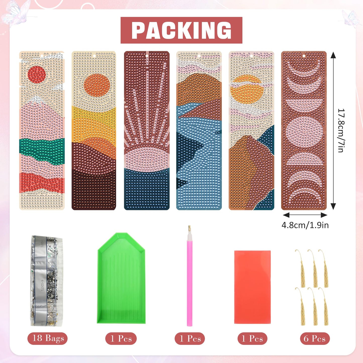 Boho Diamond Art Bookmarks Kit - DIY Diamond Painting Bookmarks with Sun and Moon Mountain Painting Kits for Making Beginner Kids Adults