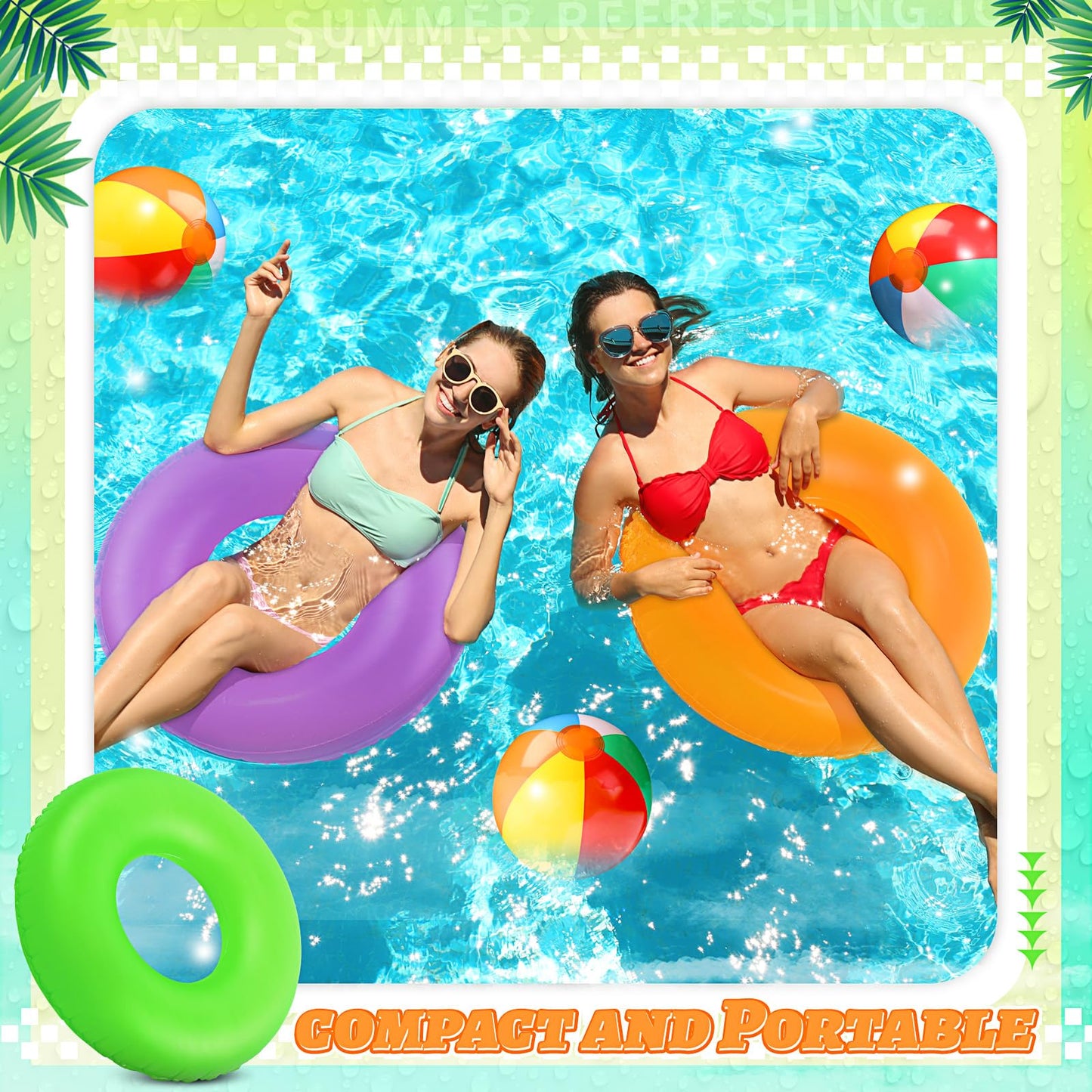 12 Sets Beach Floats, Including 6 Pcs 35 Inch Inflatable Pool Tube for Adults Swimming Rings 6 Pcs 12'' Beach Inflatable Balls for Vacation Decorations Summer Activity Party