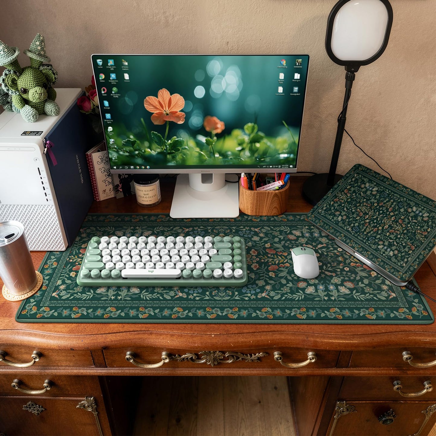 iCasso Desk Mat for Keyboard and Mouse, Large Mouse Pad, Desk Pad Mat, Anti-Slip Big Mousepad with Stitched Edges for Computer Desktop(Deep Green)