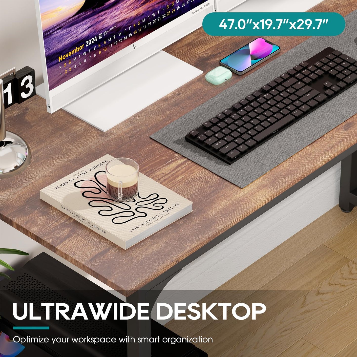 BestOffice Computer Desk,Home Office Desk, Modern Simple Style for Home Office Study Writing (Brown, 47 Inch)