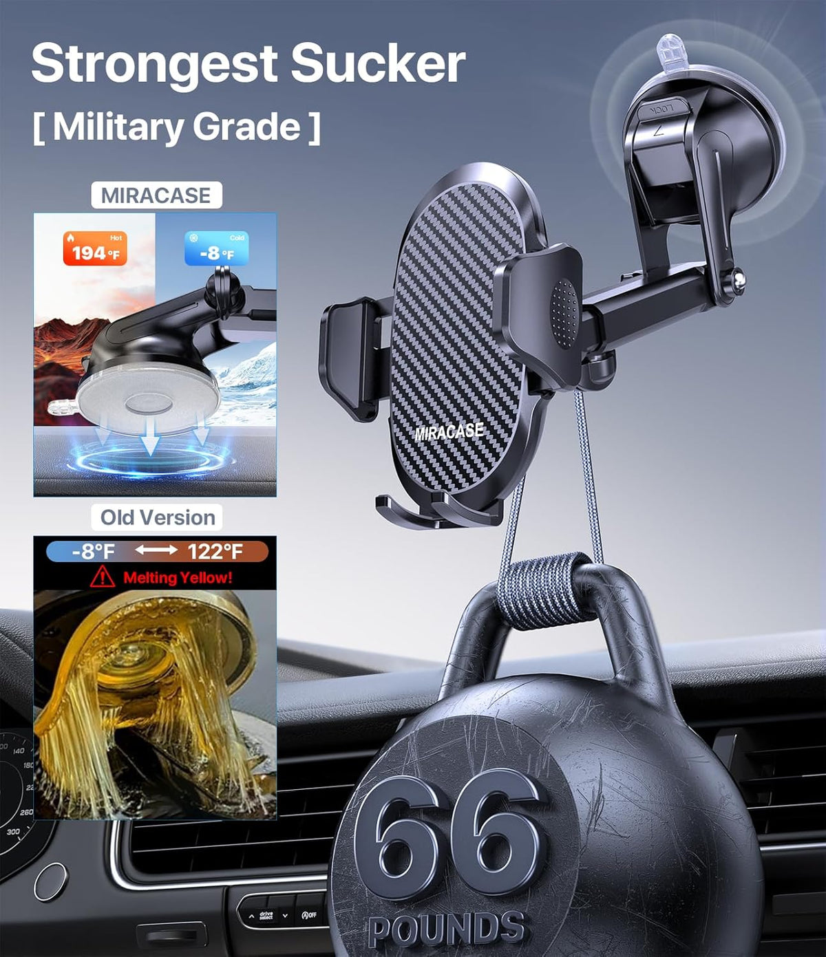 Miracase Phone Holders for Your Car, [Thick Case & Heavy Phone Friendly] Universal Cell Phone Car Mount, 3-in-1 Phone Mount for Car Dashboard Windshield Air Vent Fit for All Smartphones, Dark Grey
