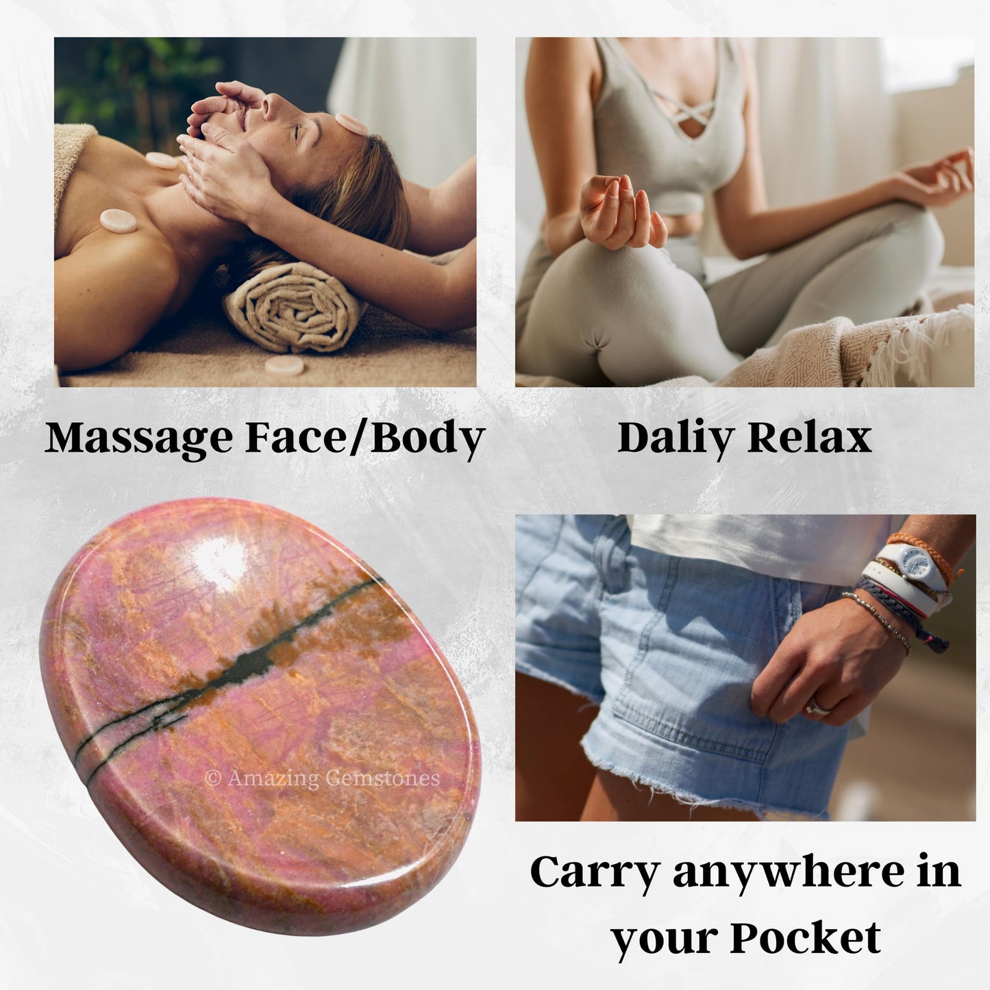 Amazing Gemstone Rhodonite Worry Stone - Pink Crystal for Stress Relief & Meditation