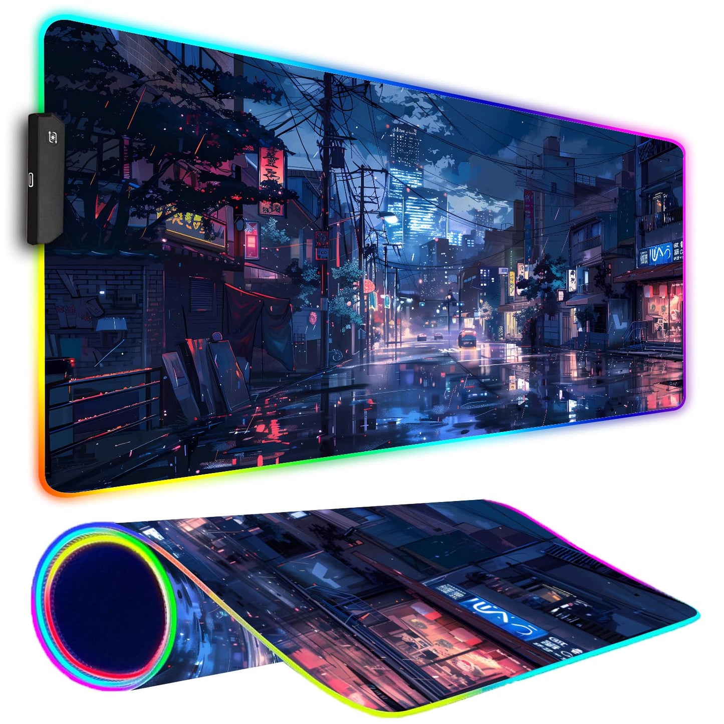 Armanza RGB Gaming Mouse Pad, Large Mousepad with Led Light, Gaming Accessories Keyboard Pad for Desk, Non-Slip Rubber Base Big Mouse Mat for Gamer, 31.5 X 11.8 Inch, Japanese Streets