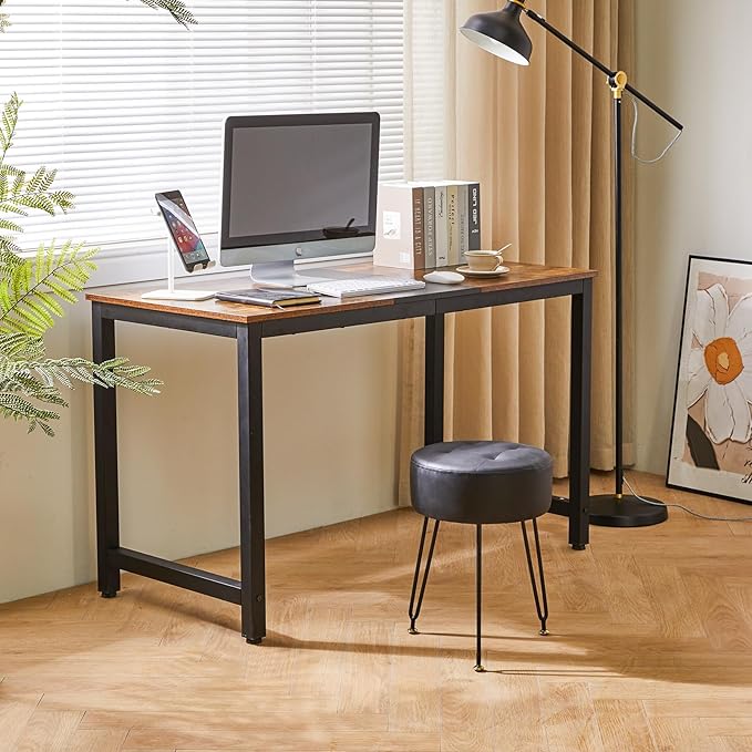 IBUYKE Faux Leather Round Footrest Stool, Makeup Vanity Stool Side Table, PU Dressing Table Seat, Pouf Couch Stool, Golden Steel Legs, Black LG-31B