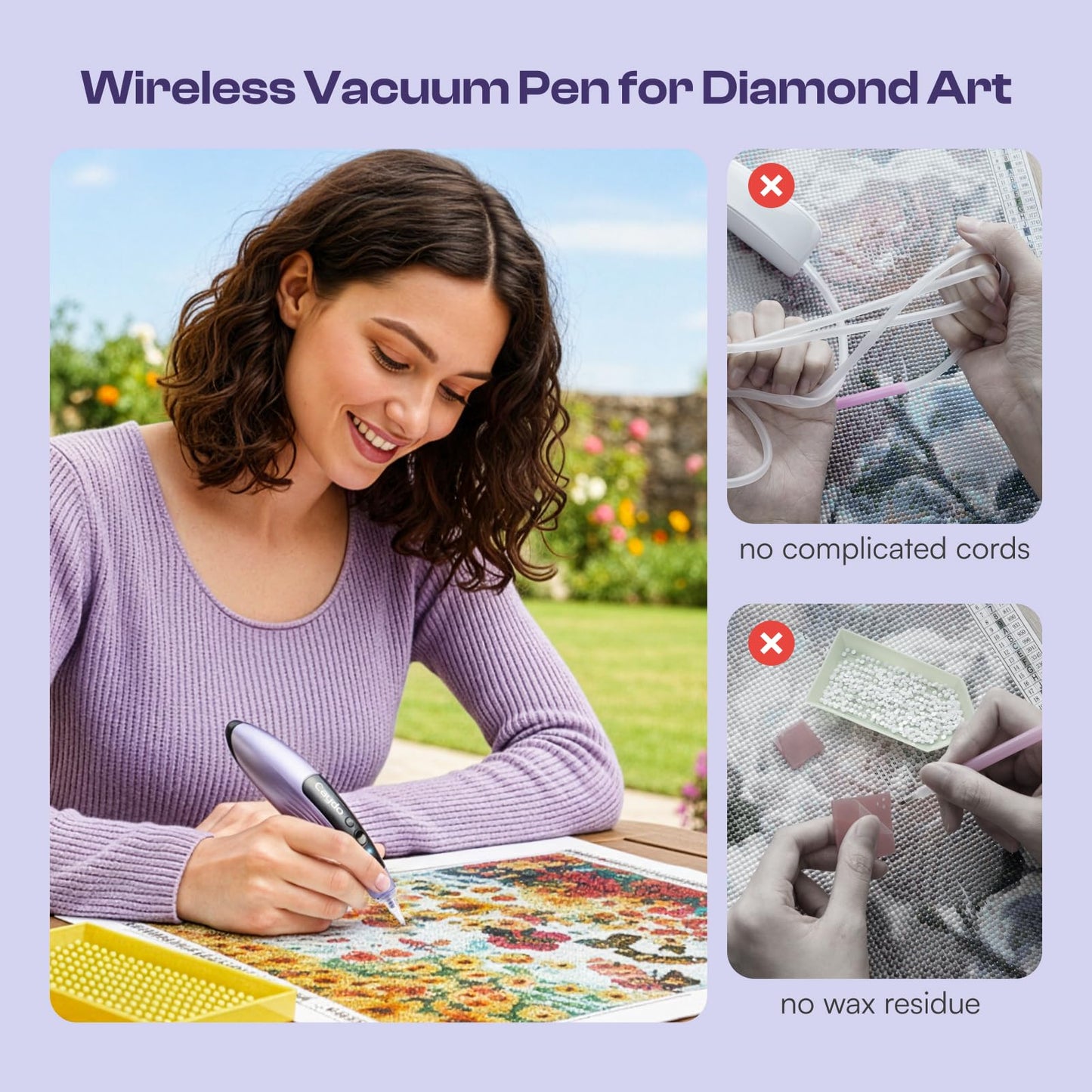 Caydo Electric Diamond Art Pens with Light, Wireless, 3 Adjustable Suction Levels, Rechargeable DiamondPaintingPen with 2-in-1 Base & Replaceable Tips, Diamond Art Kits for Adults, EP4
