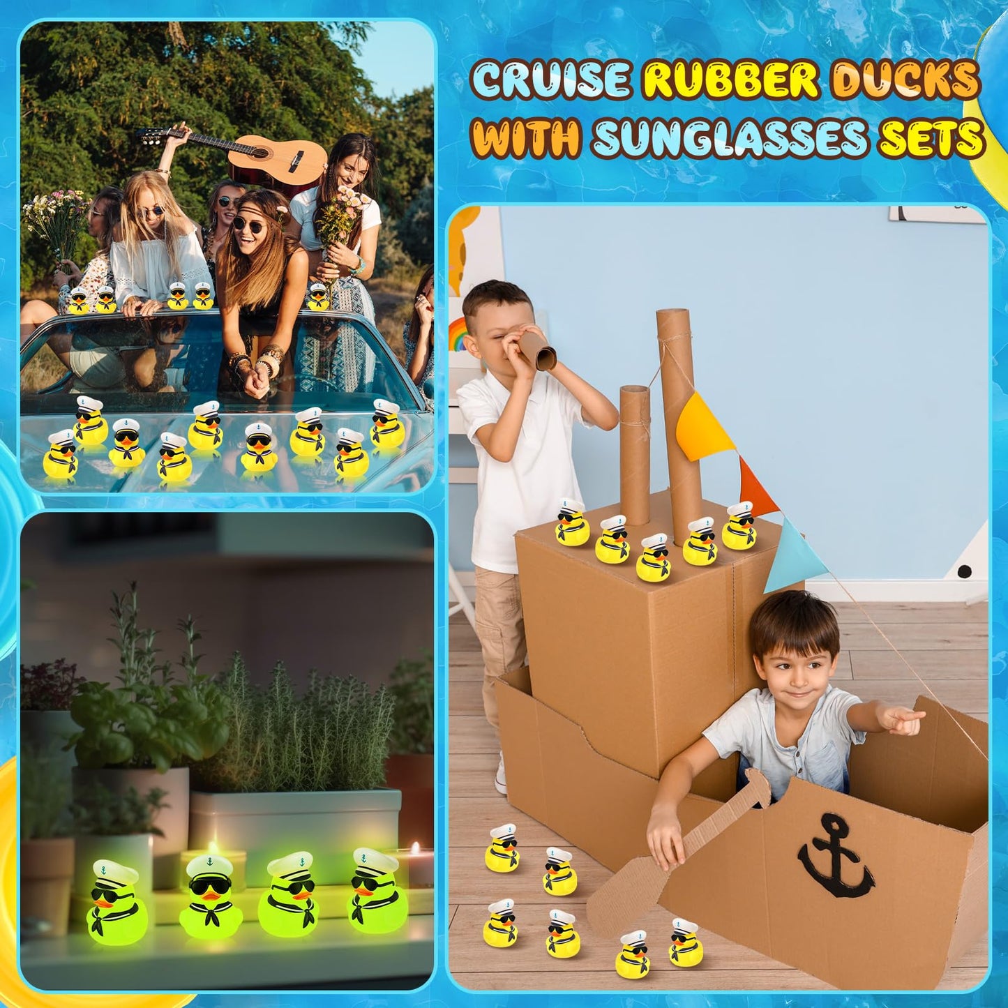 Simgoing 24 Pcs Glow in The Dark Cruise Duck Bulk with Sunglasses for Cruise Ship Tiny Rubber Sailing Ducks Squeaky Nautical Bath Floating Toy for Birthday Party Baby Shower Prize Carnival Gift