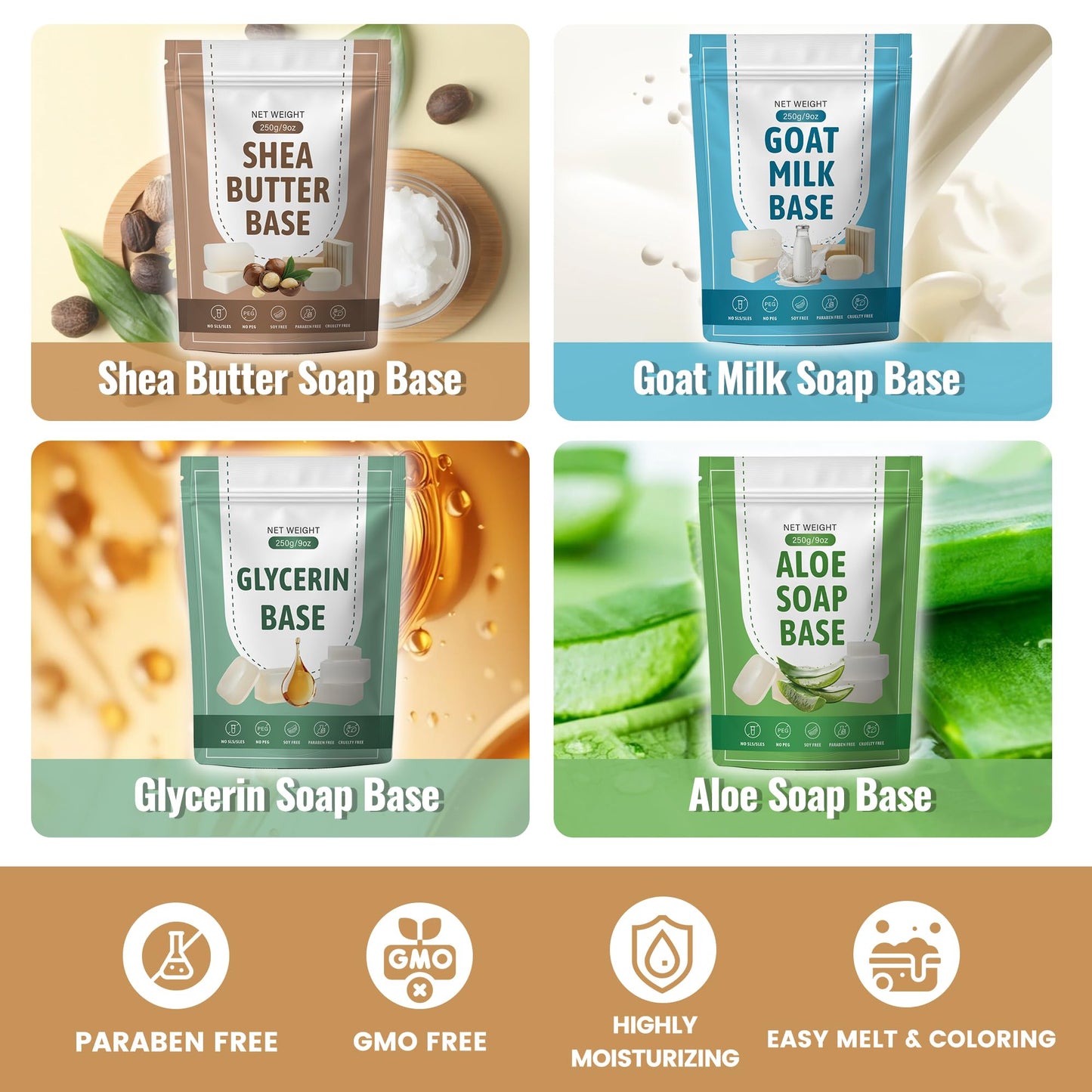 LFISGNN Soap Making Kit with 4 Flavored 4.4 lbs Soap Base, DIY Soap Making Supplies Kits for Adults with Soap Melting Pot, Soap Base (Shea Butter, Glycerin, Aloe, Goat Milk) and 5 Soap Molds
