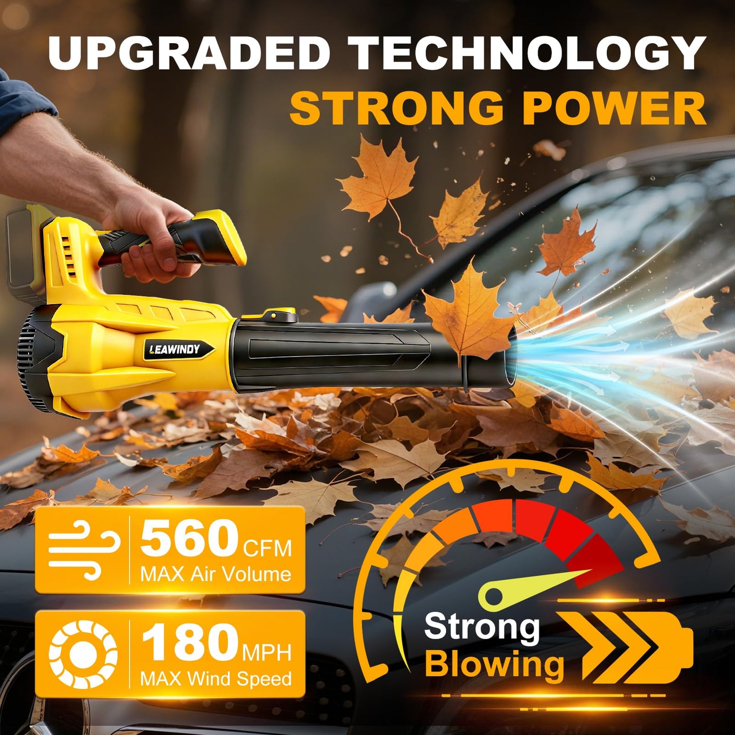 Cordless Leaf Blower for Dewalt 20V Max Battery(Tool Only), 560 CFM/180 MPH Electric Leaf Blower with 6-Speed Variable, Lightweight Leaf Blowers, Battery Powered Blowers for Yard, Lawn, Patio Cleaning