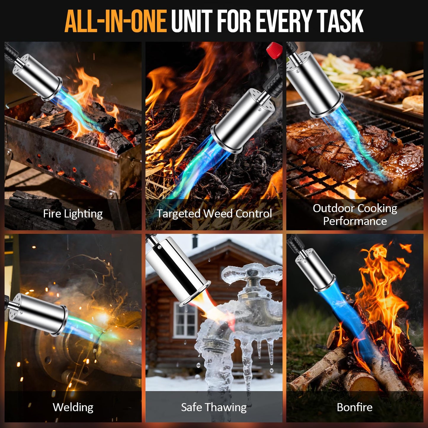 Propane Torch, Adjustable Culinary Torch for Kitchen Cooking, Sous Vide Searing, BBQ Grilling, Campfire Starter, Safety-Designed Torch Burner with Heat-Resistant Shield (Tank Not Included)
