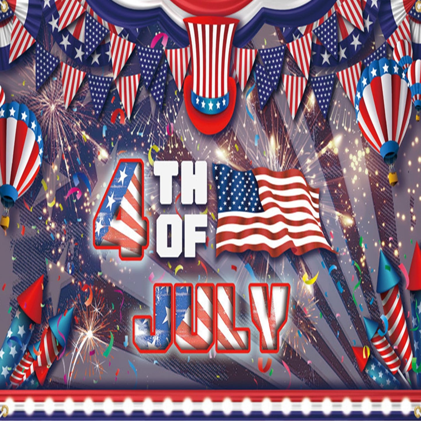 July 4th Press on Nails Medium Square Stars Stripes Design Independence Day False Nails Blue Glitter Powder Gradient Acrylic Nail Full Cover Patriotic Stick on Nail Holiday Glue on Nail for Women
