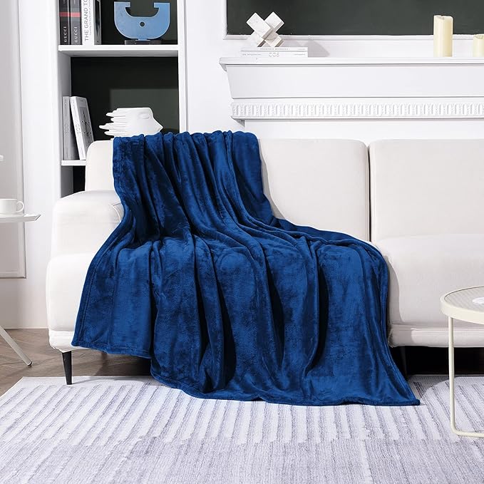 SOCHOW Flannel Fleece Blanket King Size, All Season Lightweight Super Soft Cozy Blanket for Bed or Couch, Navy Blue 90inch X108''