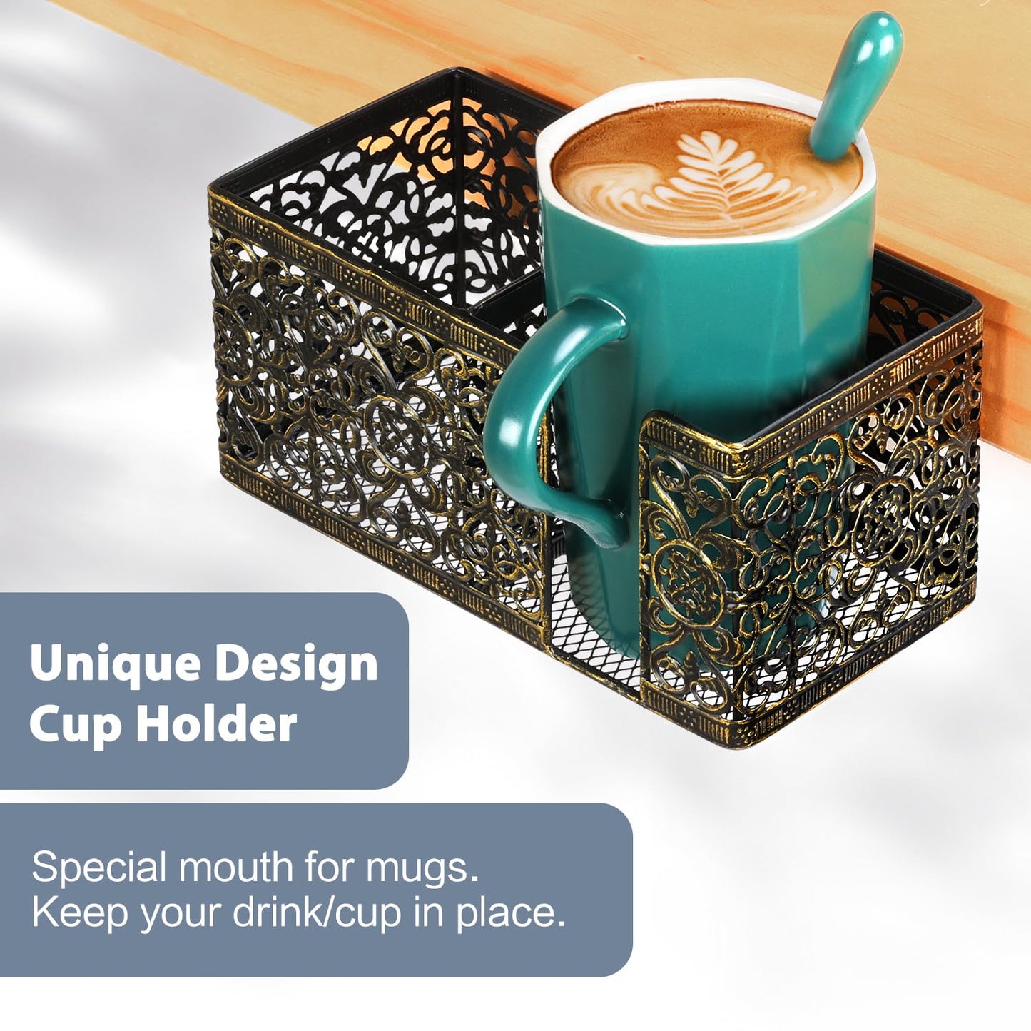 Aurynns Desk Organizer Clip on Desk Cup Holder Pencil Holder for Desk Storage Beverages Phone Holder Desk Organizer and Accessories Office School Home