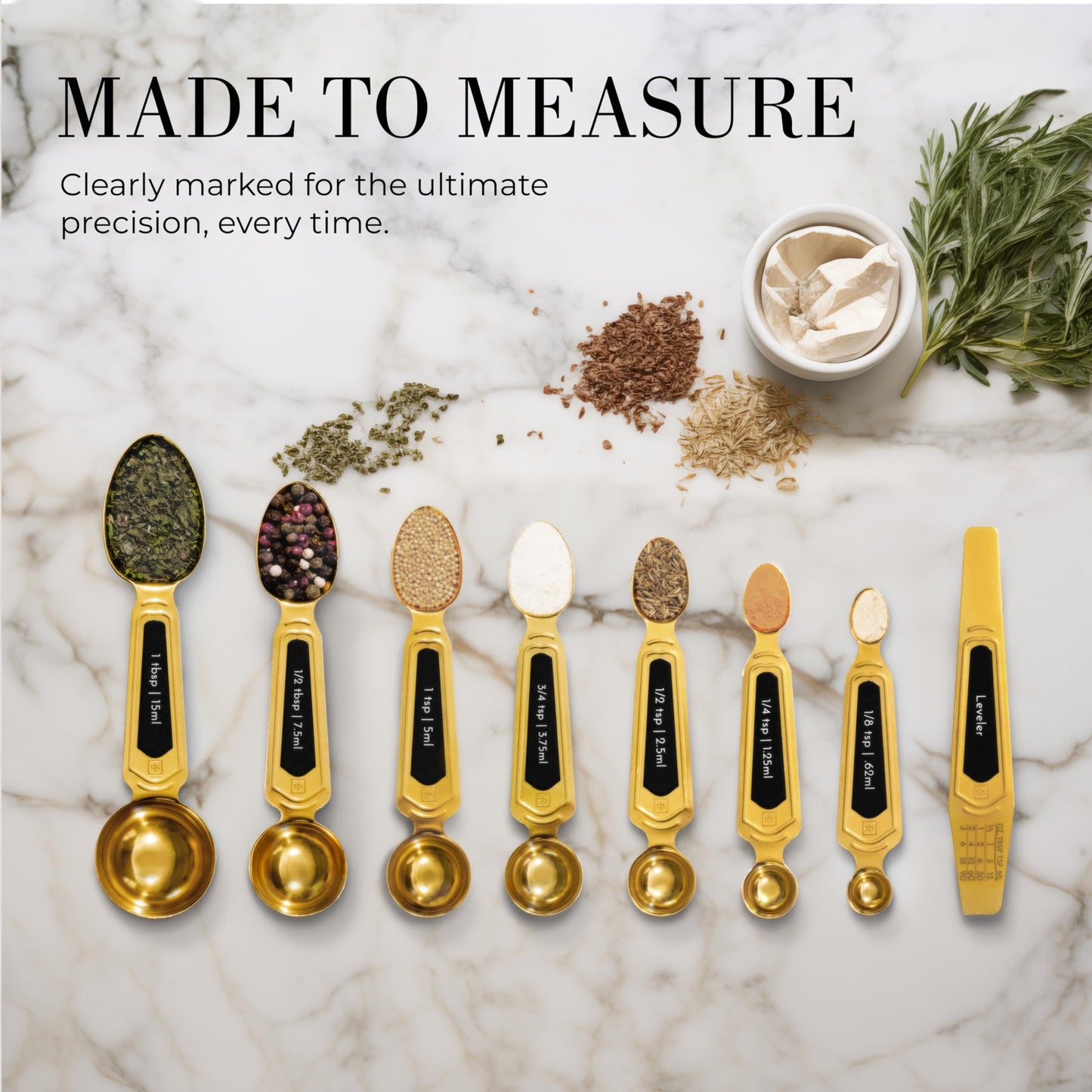 Gold Magnetic Measuring Spoons with Leveler - Featuring 8-Piece Upgraded Style, Dual-Sided, Stackable, Stainless Steel Gold Measuring Spoons Set - Fits in Spice Jars, Luxury Kitchen Accessories