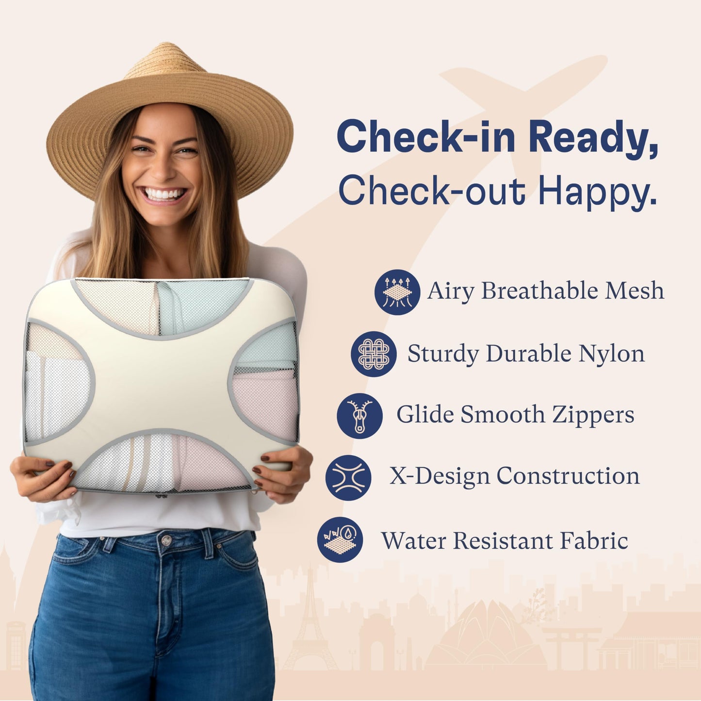 Shacke Packing Cubes for Travel 8 Set - Premium Luggage Organizer Bags - Versatile Travel Organizer for Women and Men - Optimized Packing Bags - Travel Essentials (Sand)