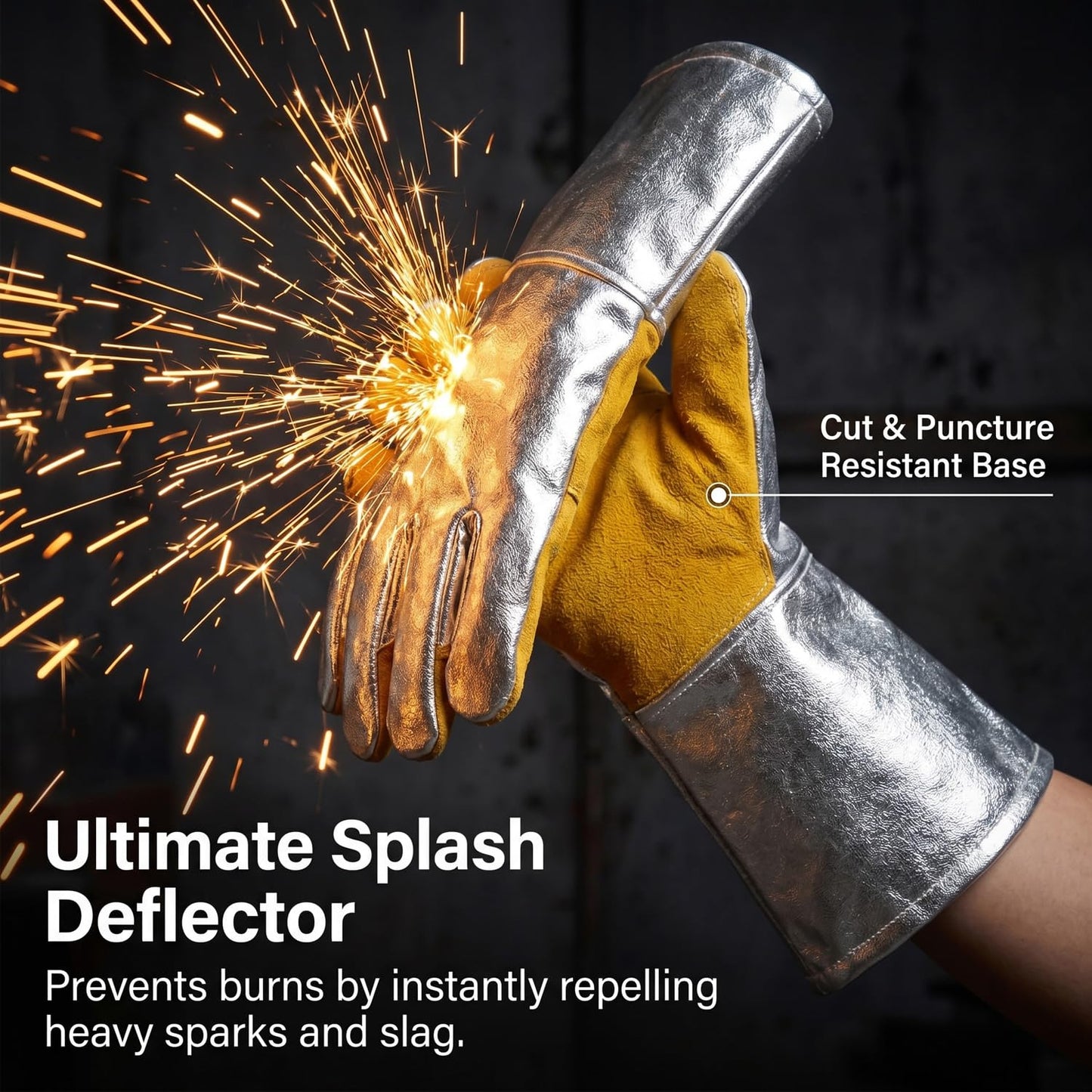 QWORK High Temperature Aluminized Welding Gloves, 14-Inch Heat Resistant Safety Workwear for Smelting & Metal Industries, 972°F Resistance