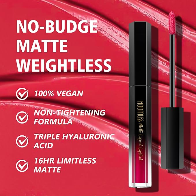 Red Lipstick Long Lasting, Matte Liquid Lipsticks for Women Non Transfer Smudgeproof Smooth and Easy to Appy Cruelty Free Lip Color, M52 Fudge Red