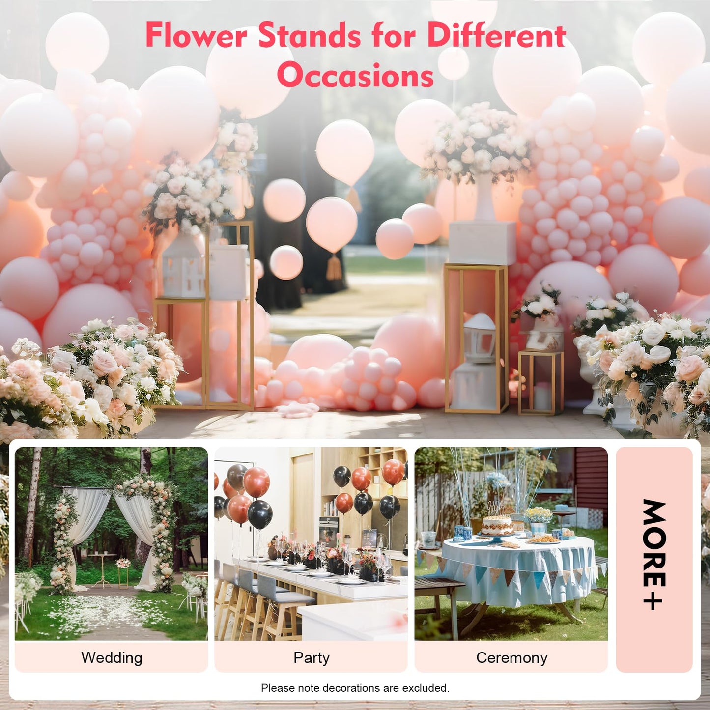 4 Pcs Inweder Column Vases Wedding Centerpieces, Different Sizes Gold Floor Vase, Tall Metal Vase Column, Rectangular Geometric Flower Rack，for Wedding Decorations, Event, Home, Party(16",24",32",40")