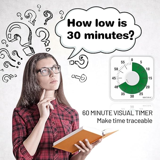 Secura 7.5 Inch Visual Timer, 60 Minute Oversize Visual Countdown Timer for Kids and Adults, Durable Mechanical Time Management Tool (Green)